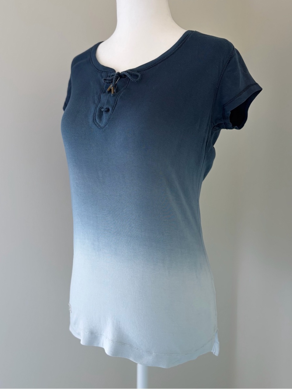 Lauren Ralph Lauren Blue Ombre Lace-Up Cotton Henley T-Shirt